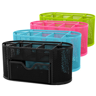1Pc Metal Mesh Pencil Holders Desk Organizer With 9 Compartment Pen Holder Storage