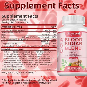 Blood Sugar Blend - Cardiovascular Support, Promote Blood Circulation, Enhance Immunity Supplement - 120 Capsules