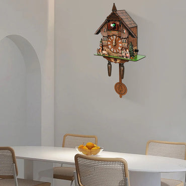 Cuckoo Wall Clock Traditional Antique Chalet Forest House Wooden Wall Pendulum Quartz Clock for Home Cafe Restaurant Hotel Decor