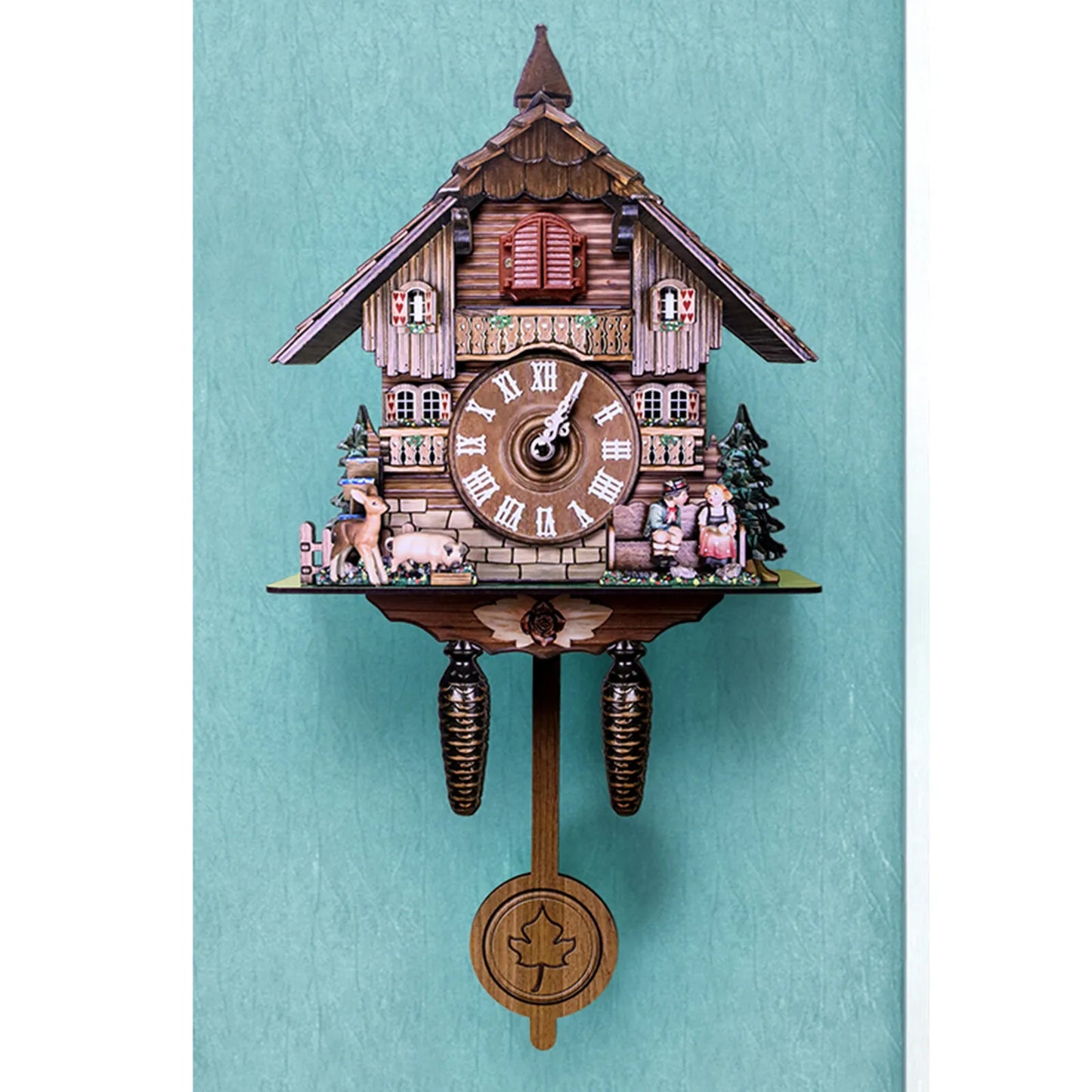 Cuckoo Wall Clock Traditional Antique Chalet Forest House Wooden Wall Pendulum Quartz Clock for Home Cafe Restaurant Hotel Decor