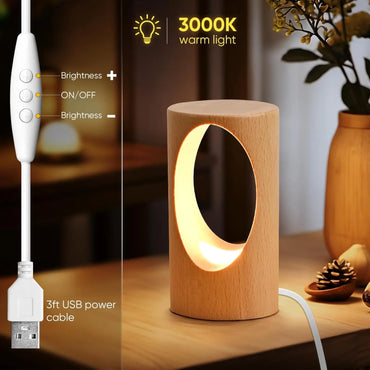Dimmable Wooden Desk Lamp, Warm Ambient Night Light for Bedroom, Creative Home Decor Gift