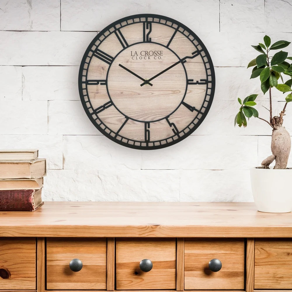 Contemporary 11.5 Inch Wall Clock Stylish Design Precise Quartz Movement Rustic Faux Wood Background Ideal Living Room