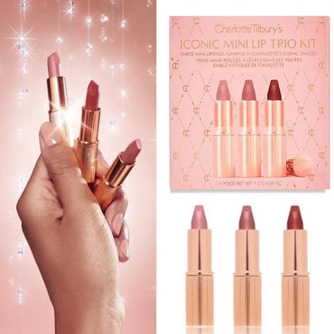 Mini Lipstick Trio 3 Pieces Travel Friendly Lip Color Assorted Shades Cosmetic Beauty Set