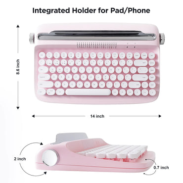 YUNZII ACTTO B303 Retro Wireless Typewriter Aesthetic Keyboard, Vintage Style Bluetooth Keyboard with Integrated Stand for Multi