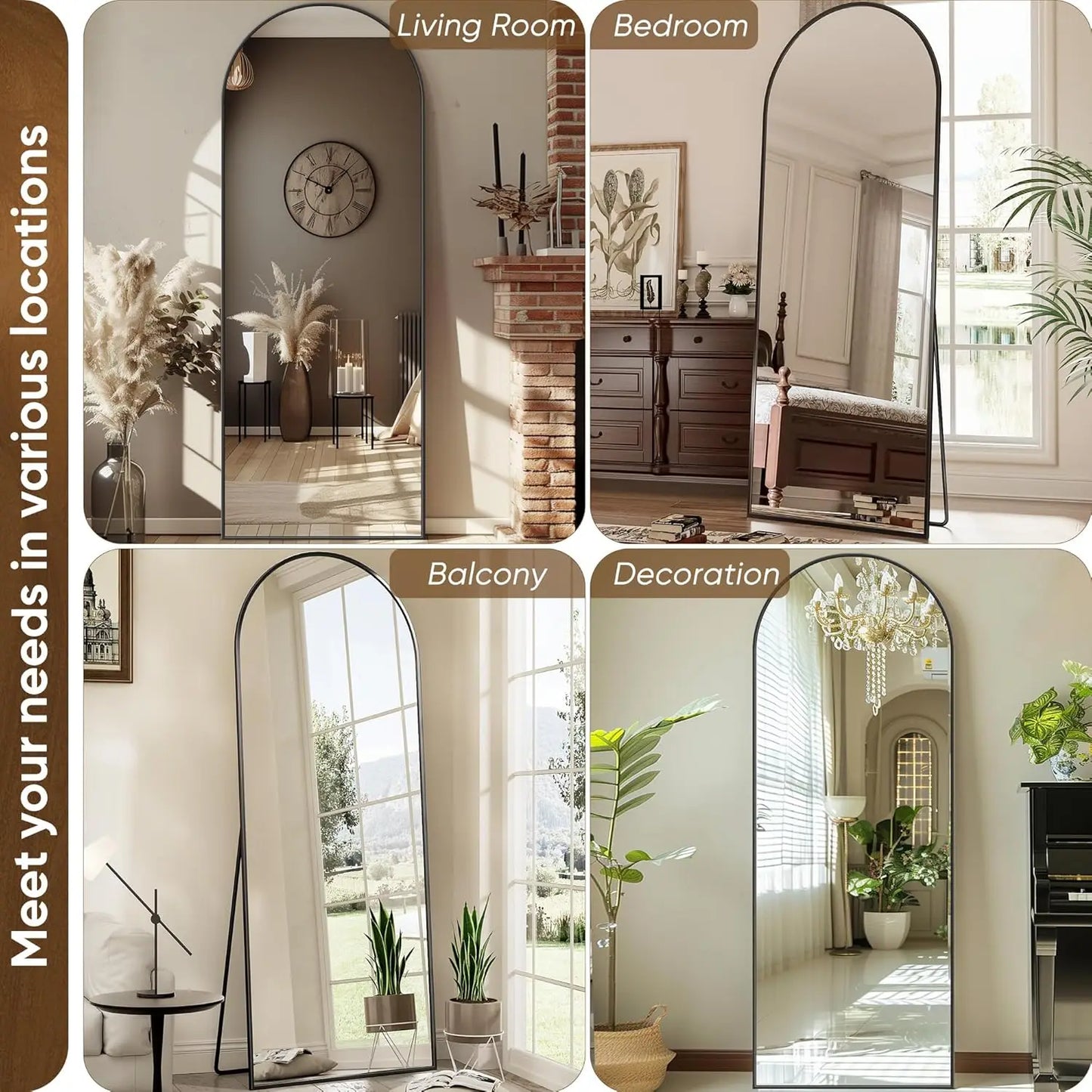 Arch Floor Mirror, 58"x18" Full Length Mirror - Freestanding Full Body Mirror with Stand for Bedroom or Living Room