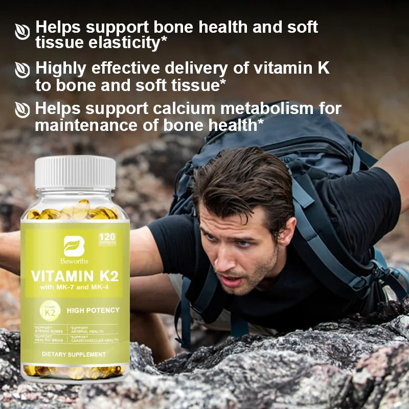 BEWORTHS Vitamin K2 Capsules Support Healthy Bones & Arteries Healthy Brain Cardiovascular Health Calcium Absorption non-GMO