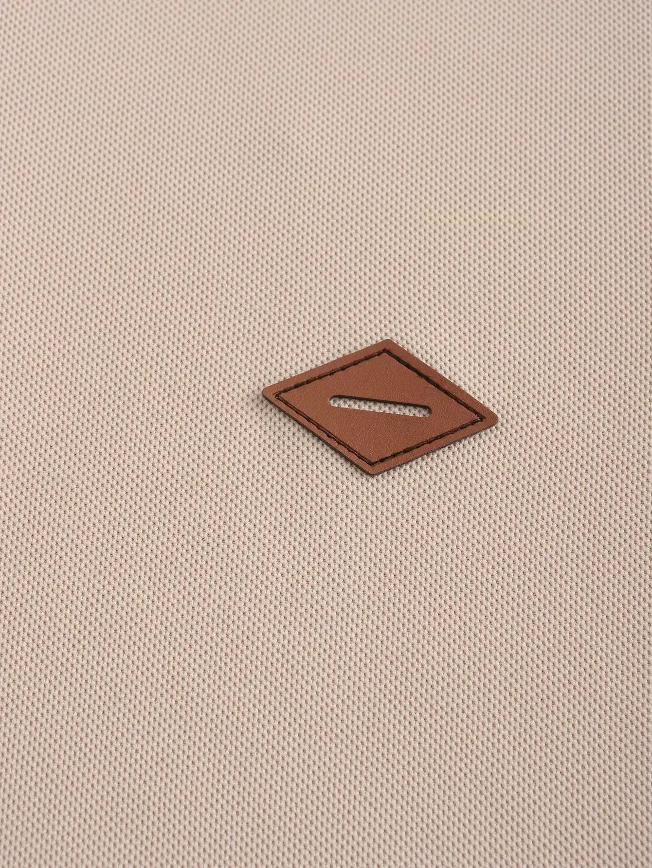 Men's Beige Mesh Polo Shirt with Contrast Brown Trim and Button Placket