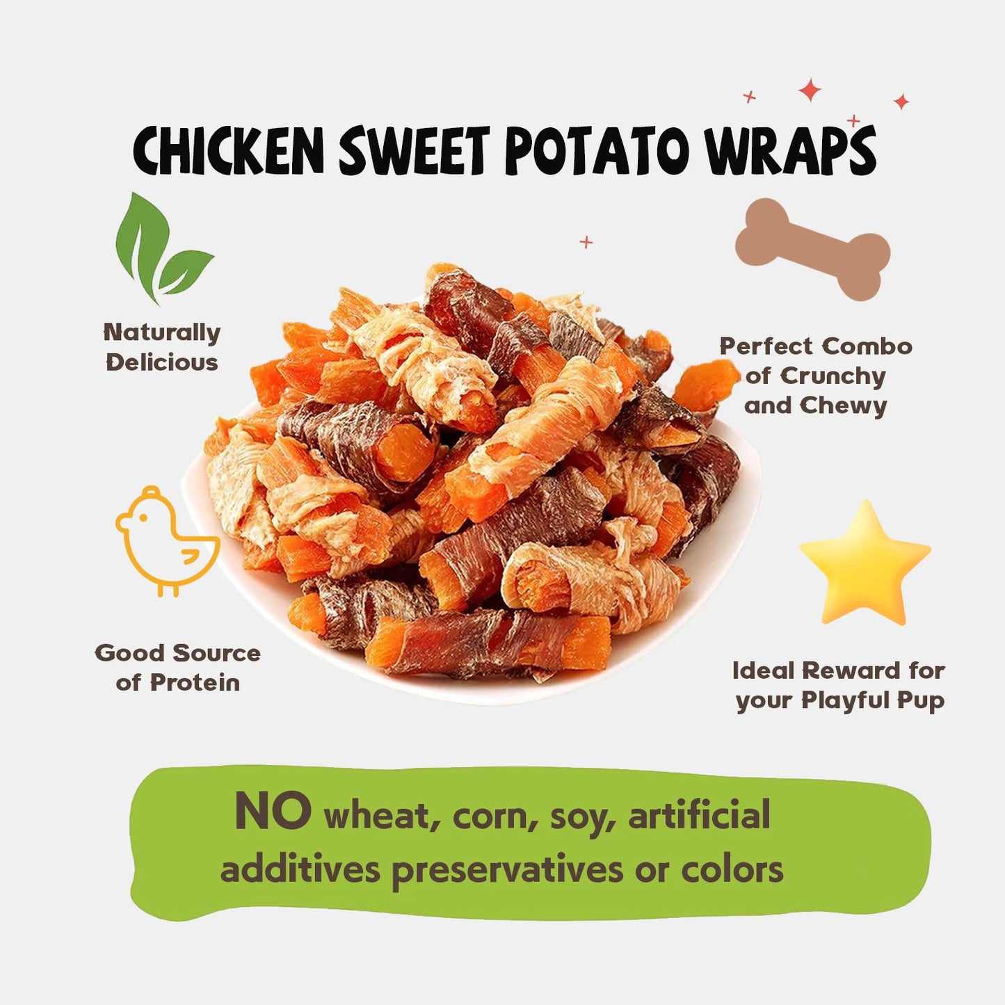 200g Pet Snacks,Chicken Wrapped Sweet Potatos – Dog Chew Treats & Teeth Cleaning Snacks