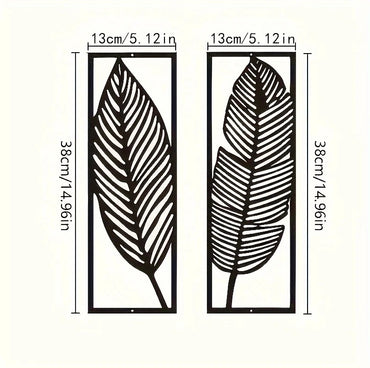 2-Pack Handmade Iron Leaf Wall Art - Rustic Nature-Inspired Home Decor