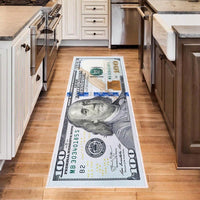 One Hundred Dollar Design Area Rug, Currency Inspired Non-Slip Carpet For Living Room & Entryway