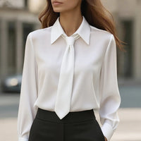 Women's Solid Color Long Sleeve Classic Shirt - Machine Washable Versatile Top For Casual & Office Wear