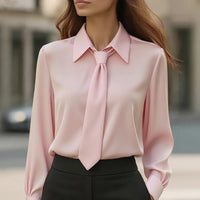Women's Solid Color Long Sleeve Classic Shirt - Machine Washable Versatile Top For Casual & Office Wear