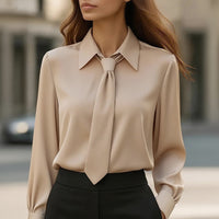 Women's Solid Color Long Sleeve Classic Shirt - Machine Washable Versatile Top For Casual & Office Wear