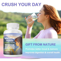 WINYEL Yerba Mate Capsules  75mg Natural Caffeine Per Capsule  Natural Plant-Based Energy & Focus Support  Supports Mental Clarity & Digestive Wellness Gut Health  60 Capsules