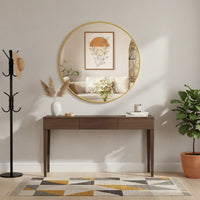 20" Gold Round Wall Mirror, Elegant Bedroom Bathroom Vanity Mirror, 20" Frameless Shatterproof Style