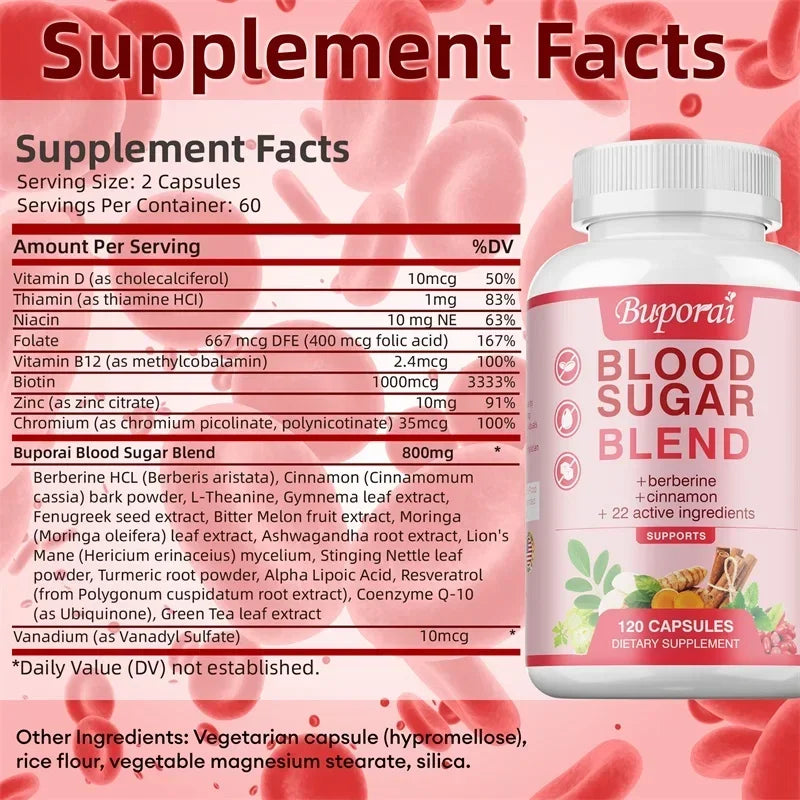 Blood Sugar Blend - Cardiovascular Support, Promote Blood Circulation, Enhance Immunity Supplement - 120 Capsules