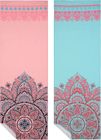 2-Pack Non-Slip Yoga Towel, 73'' x 25'' Soft Sweat-Absorbent Mat for Hot Yoga, Pilates, Gym - Pink & Blue