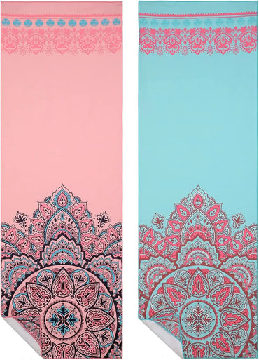 2-Pack Non-Slip Yoga Towel, 73'' x 25'' Soft Sweat-Absorbent Mat for Hot Yoga, Pilates, Gym - Pink & Blue