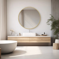 JHK 30 Inch Large Gold Round Vanity Framed Mirror for Wall Matte Metal Framed Modern Mirror Tempered Glass Bedroom Living Room