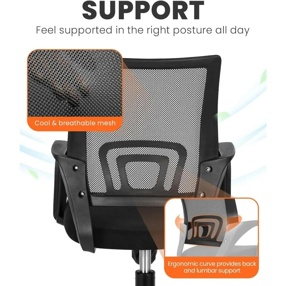 NEO CHAIR Black Mesh Gaming Office Chair Mid Back Lumbar Support Adjustable Height Swivel For Home Computer Desk Task