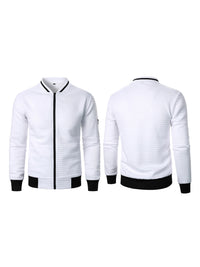 Men s Casual  Fit Zipper Up Lightweight Stand Collar Jacket Spring Fall Coat with Contrast Color Detail