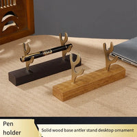 Solid wood pen holder metal antler storage stand ebony bamboo wood desktop ornaments office student pen holder display stand