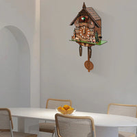 Cuckoo Wall Clock Traditional Antique Chalet Forest House Wooden Wall Pendulum Quartz Clock for Home Cafe Restaurant Hotel Decor