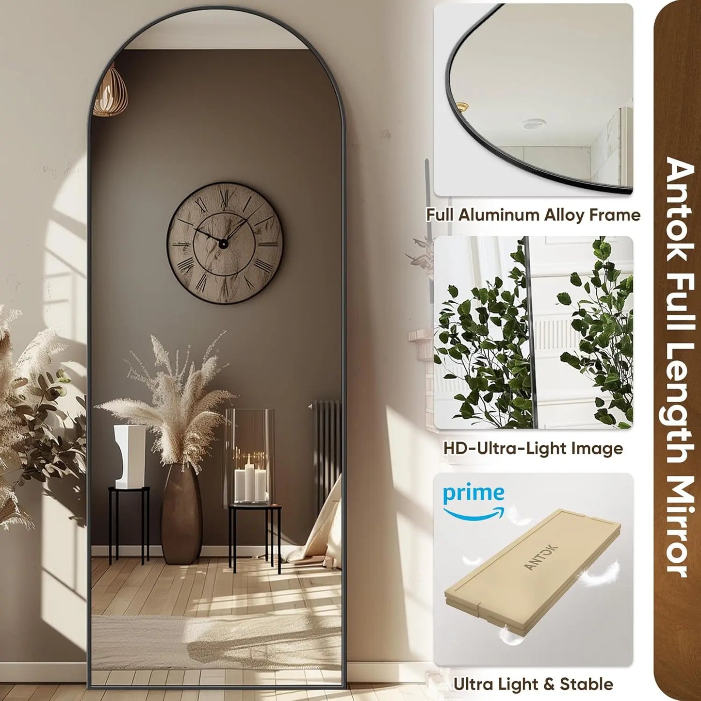 Arch Floor Mirror, 58"x18" Full Length Mirror - Freestanding Full Body Mirror with Stand for Bedroom or Living Room