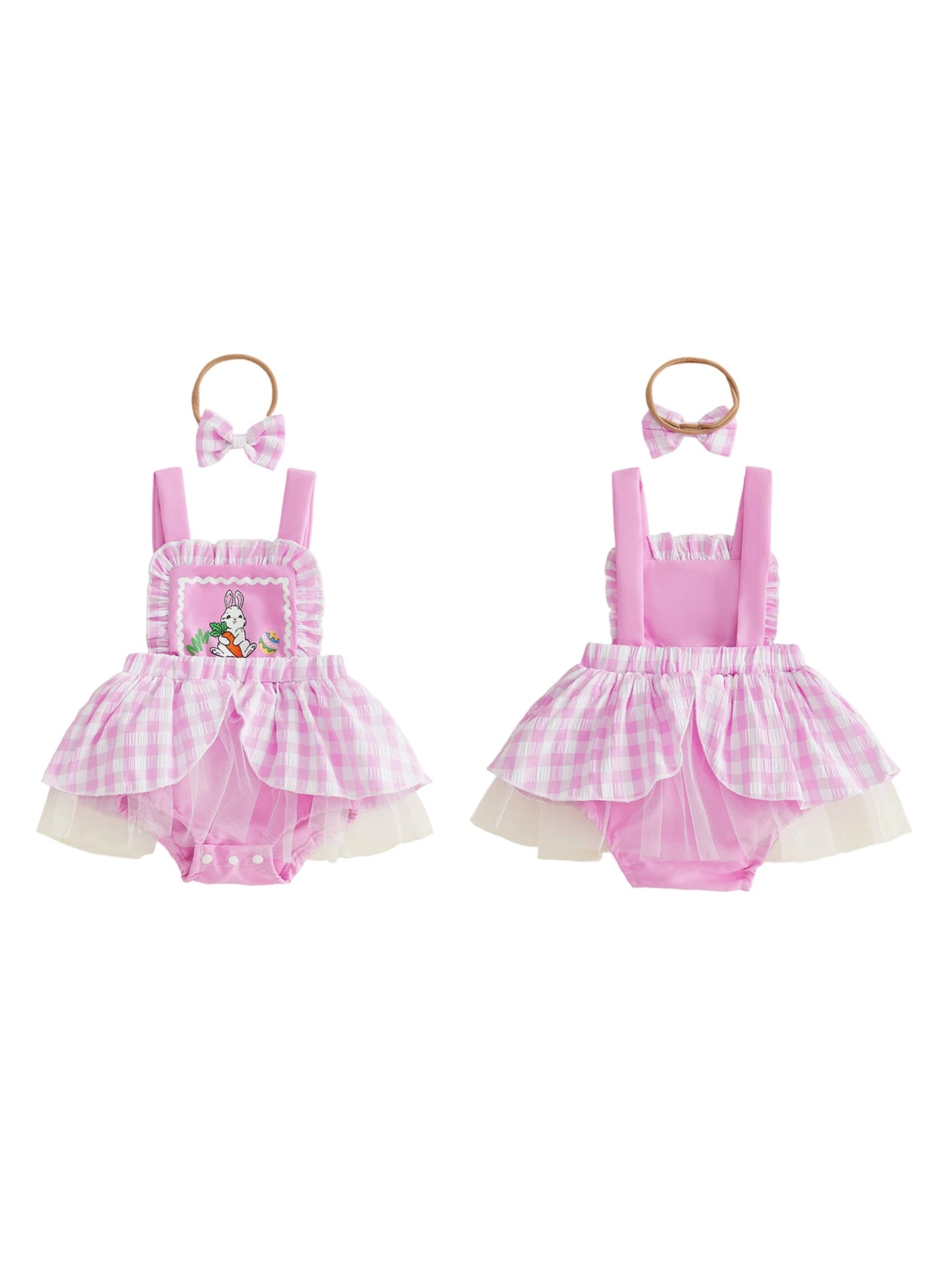 Adorable Toddler Easter Outfit Set with Bunny Print Romper Dress Sleeveless Jumpsuit and Matching Headband for Girls