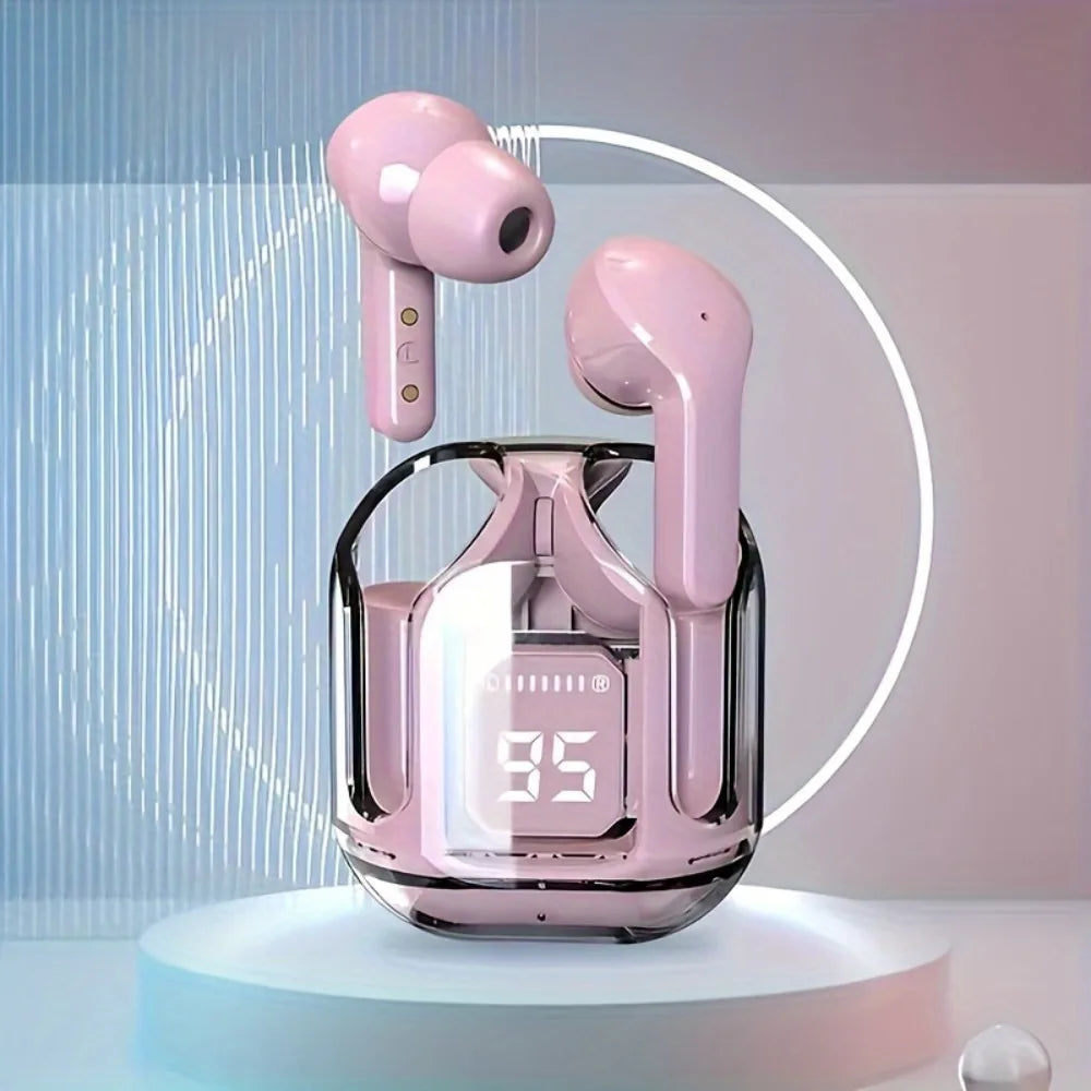 Transparent Wireless Earbuds Bluetooth 5.3, ENC Noise Canceling In-Ear Headphones with HiFi Stereo, LED Display Charging Case
