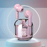 Transparent Wireless Earbuds Bluetooth 5.3, ENC Noise Canceling In-Ear Headphones with HiFi Stereo, LED Display Charging Case