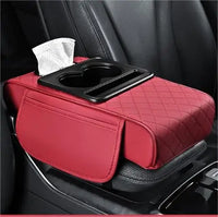 PU Leather Car Armrest Box 7.5CM Thicken Extension Cushion with Cup Holder Tissue Box Side Storage Pocket Arm Rest Cover Pad