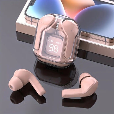 Transparent Wireless Earbuds Bluetooth 5.3, ENC Noise Canceling In-Ear Headphones with HiFi Stereo, LED Display Charging Case