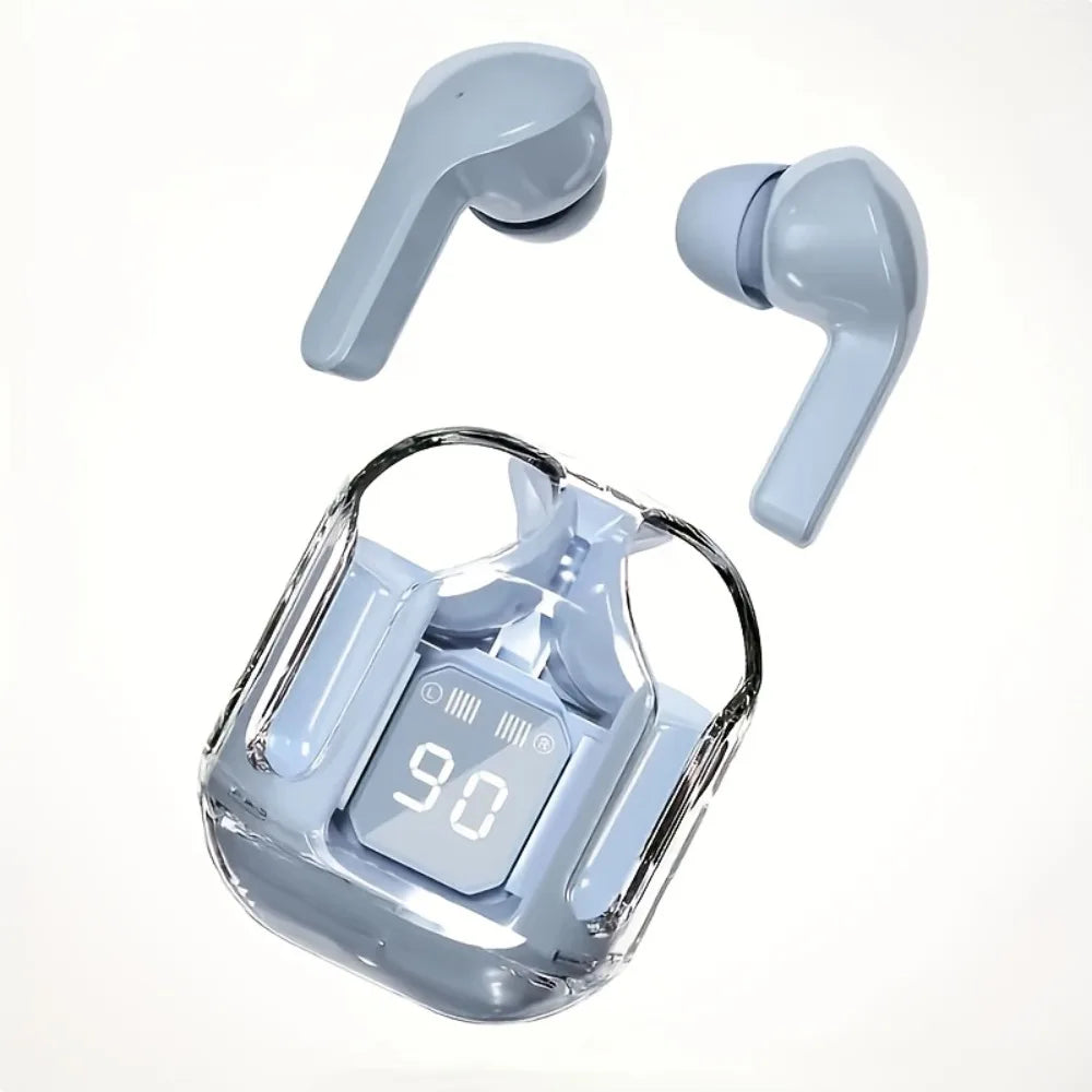 Transparent Wireless Earbuds Bluetooth 5.3, ENC Noise Canceling In-Ear Headphones with HiFi Stereo, LED Display Charging Case