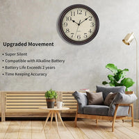 Retro Silent Non-Ticking Round Classic Clock Quartz Decorative Battery Operated Wall Clock for Living Room Kitchen Home Office 1