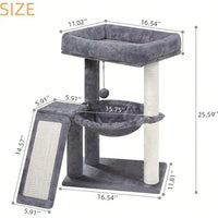 Cat Tree With Scratching Post For Indoor Cats, Cat Tower With Scratching Board And Playful Toy Balls, Cozy Hammock Perch, Grey C