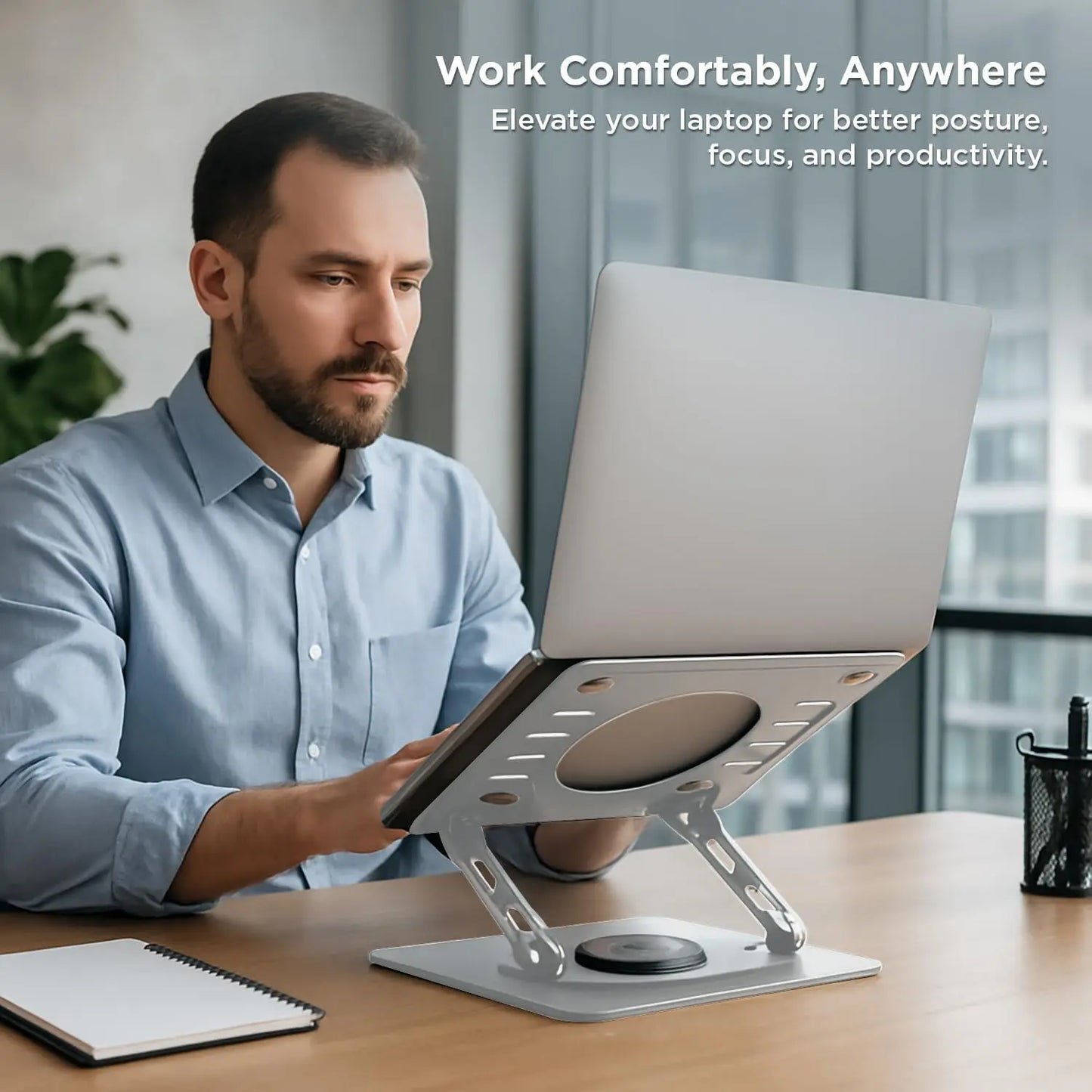 Adjustable Swivel Laptop Stand with 360 Rotation, Portable Desk Holder for Home Office Ergonomic Supplies