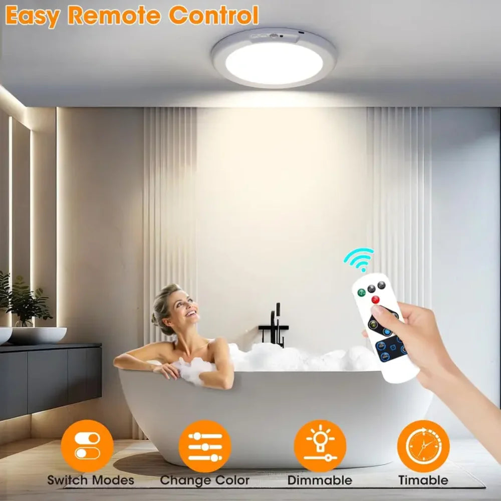 Rechargeable Motion Sensor Ceiling Light with Remote -  Wireless Ceiling Light Battery Powered for Closet Shower Stairs Shed Hal