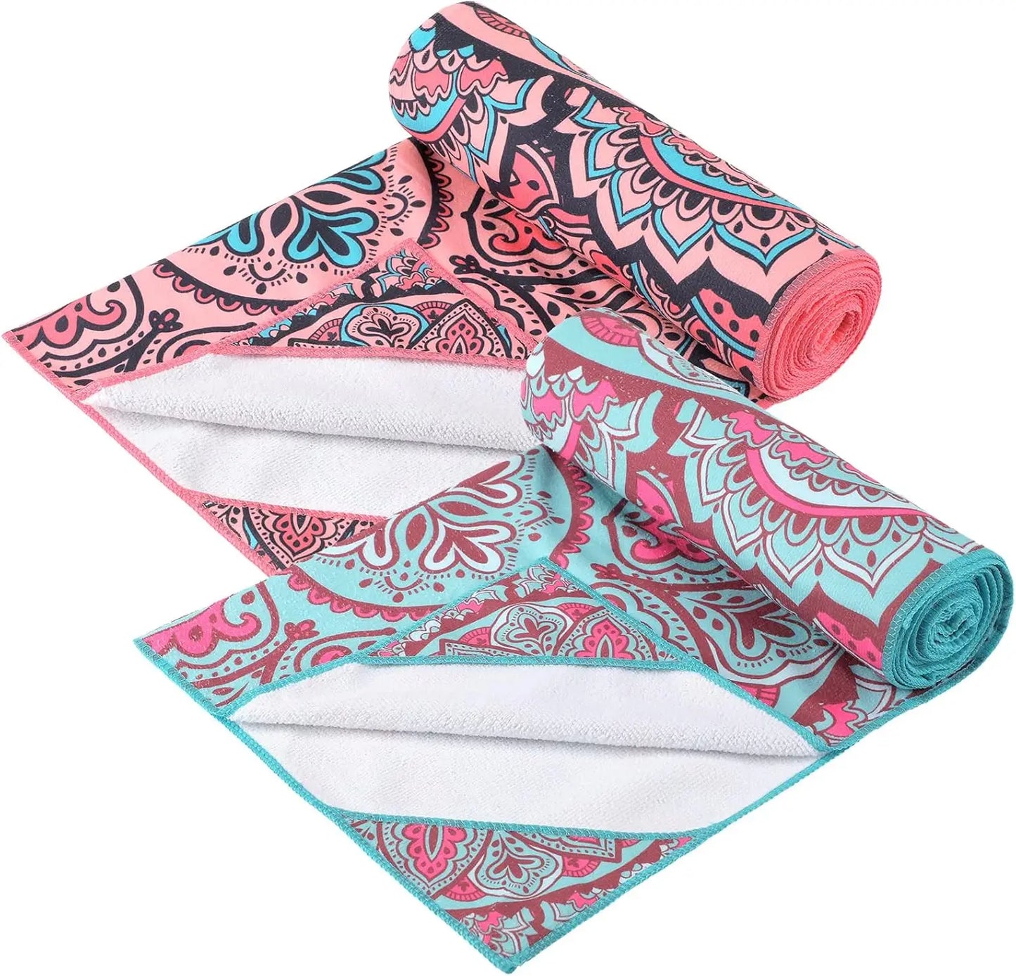 2-Pack Non-Slip Yoga Towel, 73'' x 25'' Soft Sweat-Absorbent Mat for Hot Yoga, Pilates, Gym - Pink & Blue