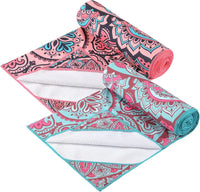 2-Pack Non-Slip Yoga Towel, 73'' x 25'' Soft Sweat-Absorbent Mat for Hot Yoga, Pilates, Gym - Pink & Blue