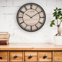 Contemporary 11.5 Inch Wall Clock Stylish Design Precise Quartz Movement Rustic Faux Wood Background Ideal Living Room