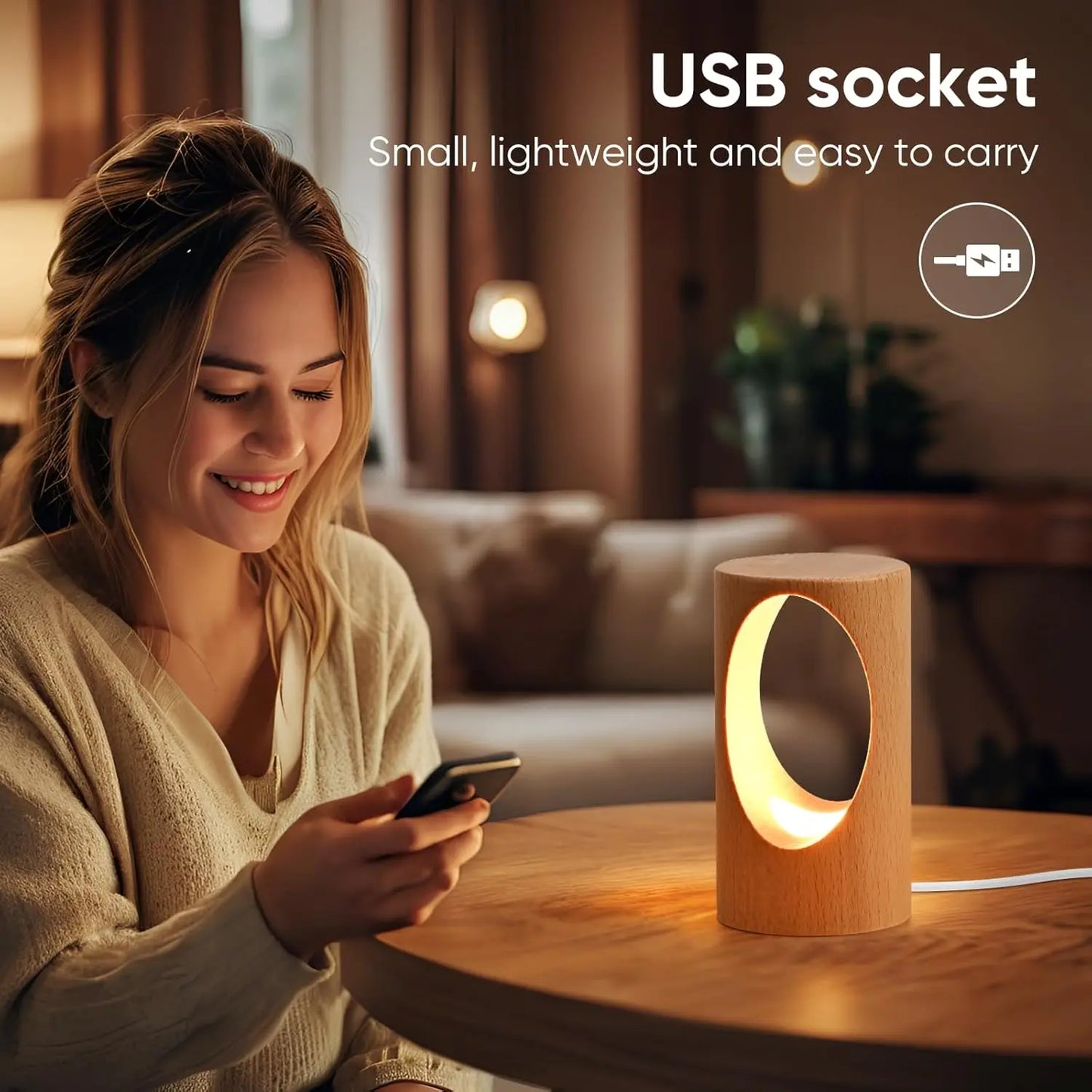 Dimmable Wooden Desk Lamp, Warm Ambient Night Light for Bedroom, Creative Home Decor Gift