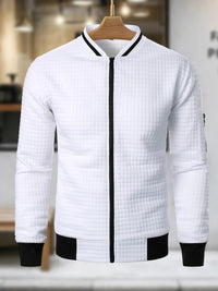 Men s Casual  Fit Zipper Up Lightweight Stand Collar Jacket Spring Fall Coat with Contrast Color Detail