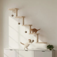 Wall Mounted Cat Climbing Shelves with 5 Step Wooden Cat Ladder Frame Cat Wall Steps Shelves for Sleeping Playing Climbing