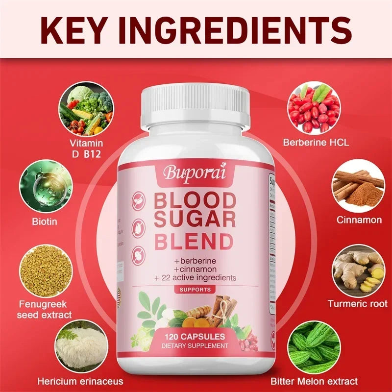 Blood Sugar Blend - Cardiovascular Support, Promote Blood Circulation, Enhance Immunity Supplement - 120 Capsules