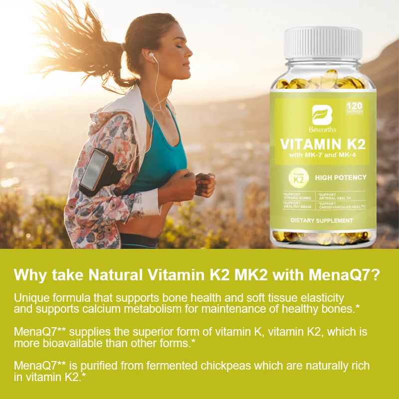 BEWORTHS Vitamin K2 Capsules Support Healthy Bones & Arteries Healthy Brain Cardiovascular Health Calcium Absorption non-GMO