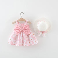 Summer New Girl Fashion Dress Small Chrysanthemum Hanging Strap Big Bow Princess Dress Party Dress 0-3 Years Old