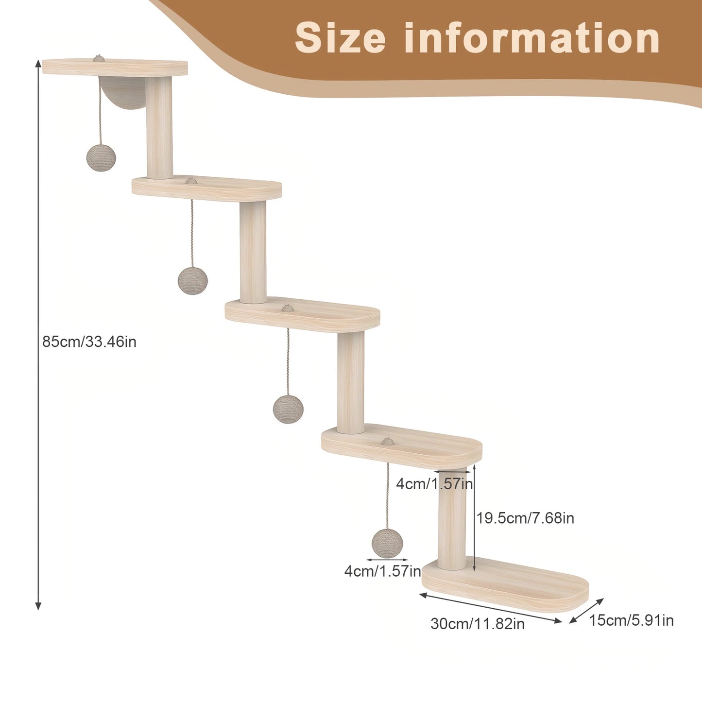 Wall Mounted Cat Climbing Shelves with 5 Step Wooden Cat Ladder Frame Cat Wall Steps Shelves for Sleeping Playing Climbing