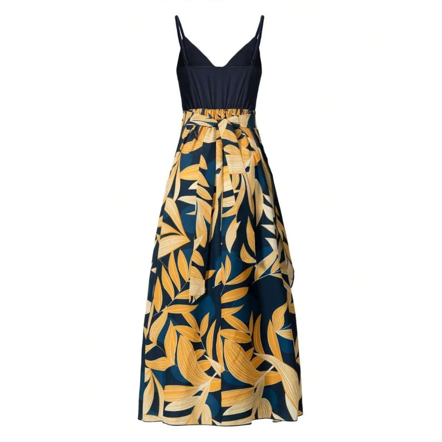 【Spot goods】Breezaya Women Tropical Plant Printed Cross Wrap Cami Sleeveless Dress With Spaghetti Straps Maxi Women Outfit