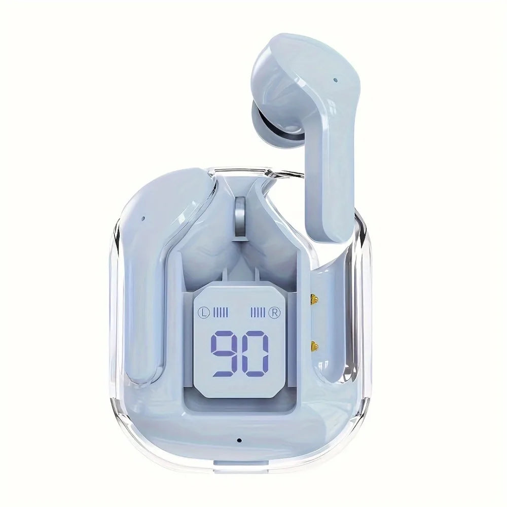 Transparent Wireless Earbuds Bluetooth 5.3, ENC Noise Canceling In-Ear Headphones with HiFi Stereo, LED Display Charging Case